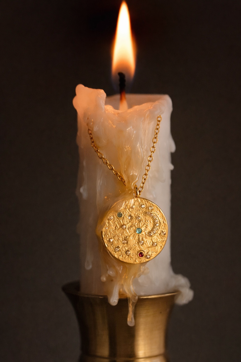 Hammered Medallion Celestial Necklace