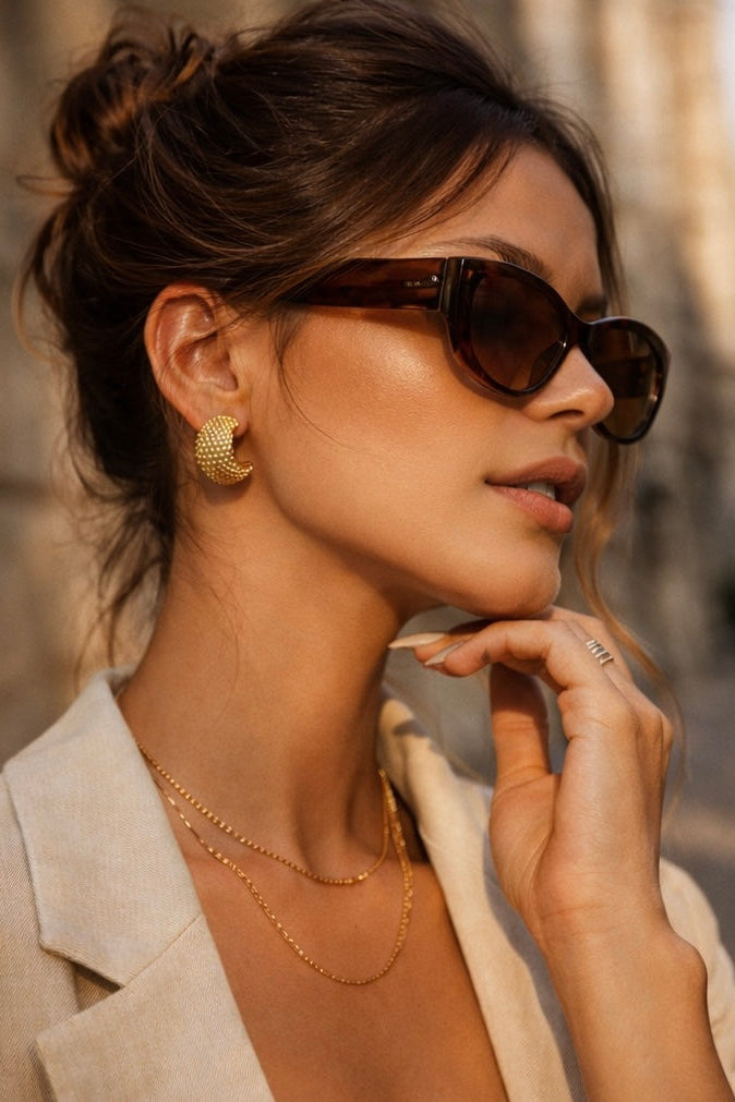Mesh Design C-Shaped Stud Earrings