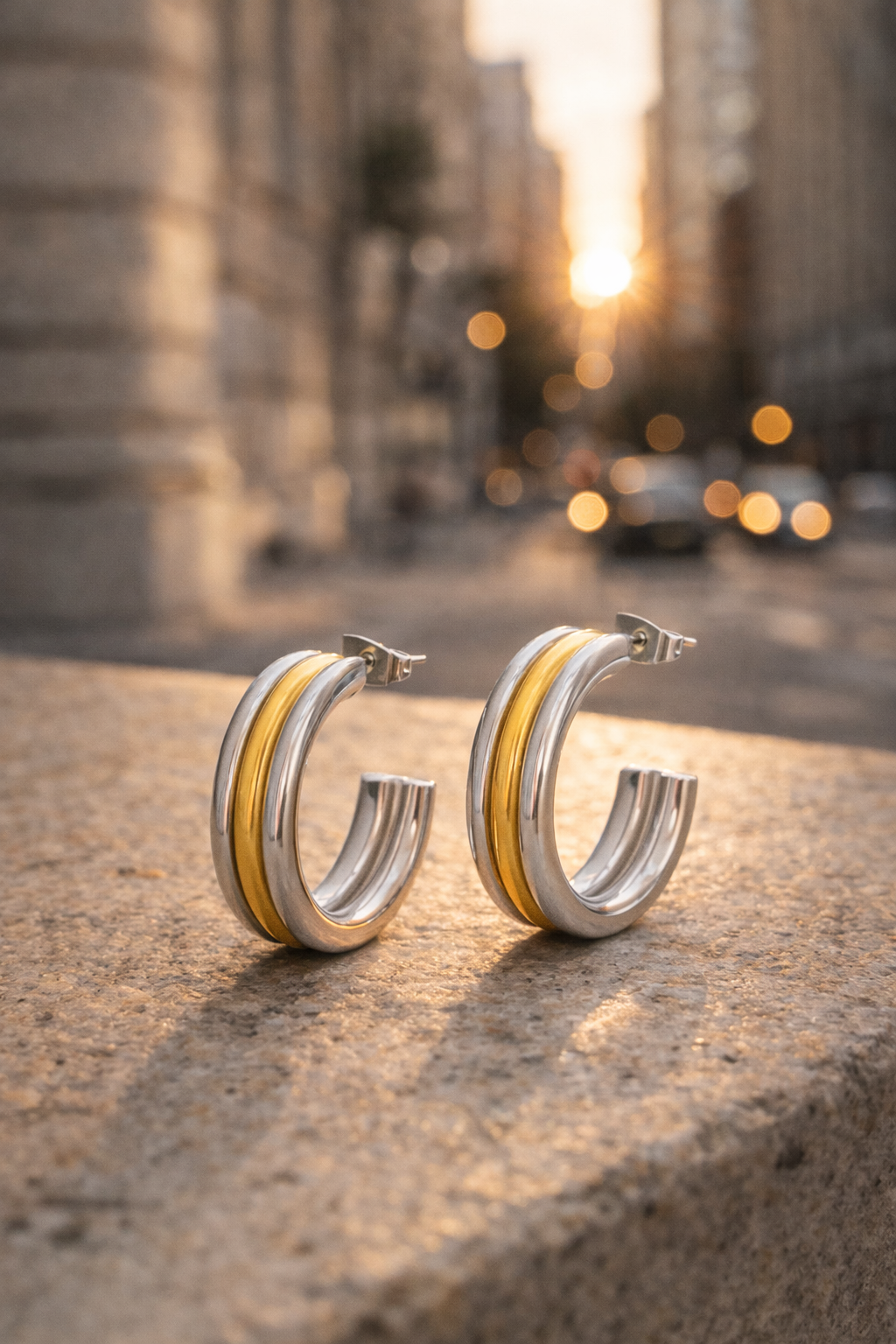 Two Tone Mix Hoop Earrings